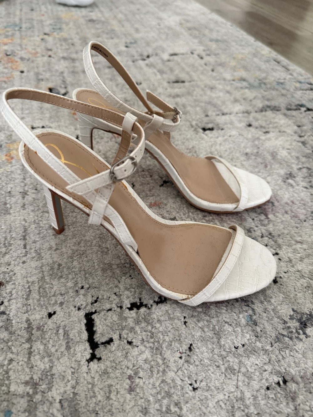 Sam Edelman Doran minimalist White Croc Embossed Strappy Heel Sandals-size 6